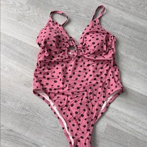 Shade & Shore Pink Swimsuit with Black Dots
